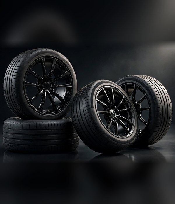Illustration of car tires on black wheels