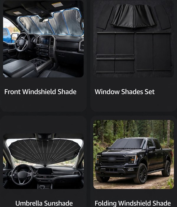 Illustration of windshield and window sun shades