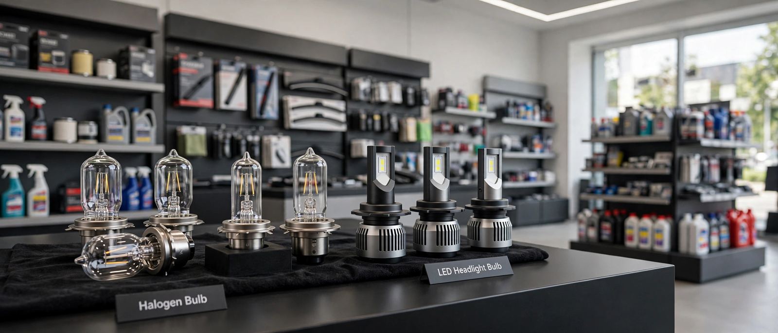 Halogen and LED headlight bulbs compared side by side